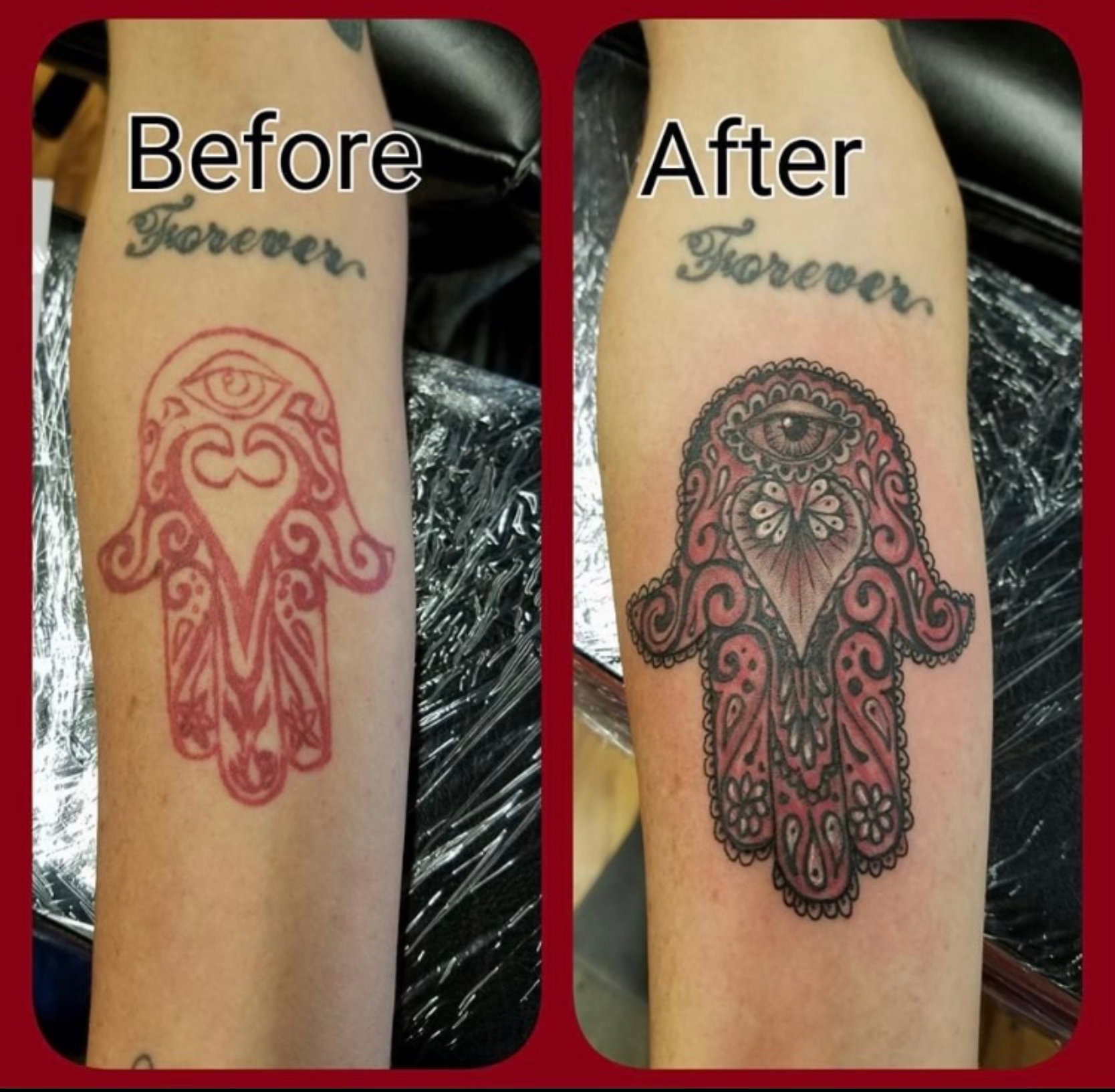 Gloved tattoo artist using a tattoo machine on skin in a close-up shot