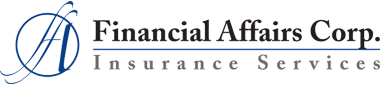 Financial Affairs Corp. Insurance Services logo with blue emblem and black serif text on white background