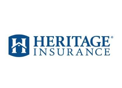 Heritage Insurance logo in blue with stylized house icon and company name.