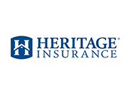 Heritage Insurance logo in blue with stylized shield icon and white “H” on a white background