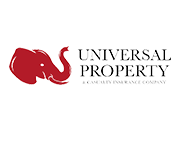 Universal Property logo with red elephant icon and black text on white background