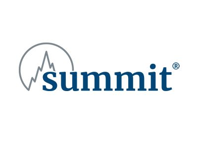 Summit logo with blue wordmark and gray mountain outline in a circle