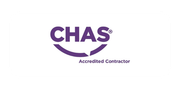 CHAS Accredited Contractor logo in purple with a curved line underneath