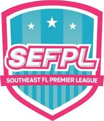 SEFPL Southeast FL Premier League shield logo in pink, teal, and white