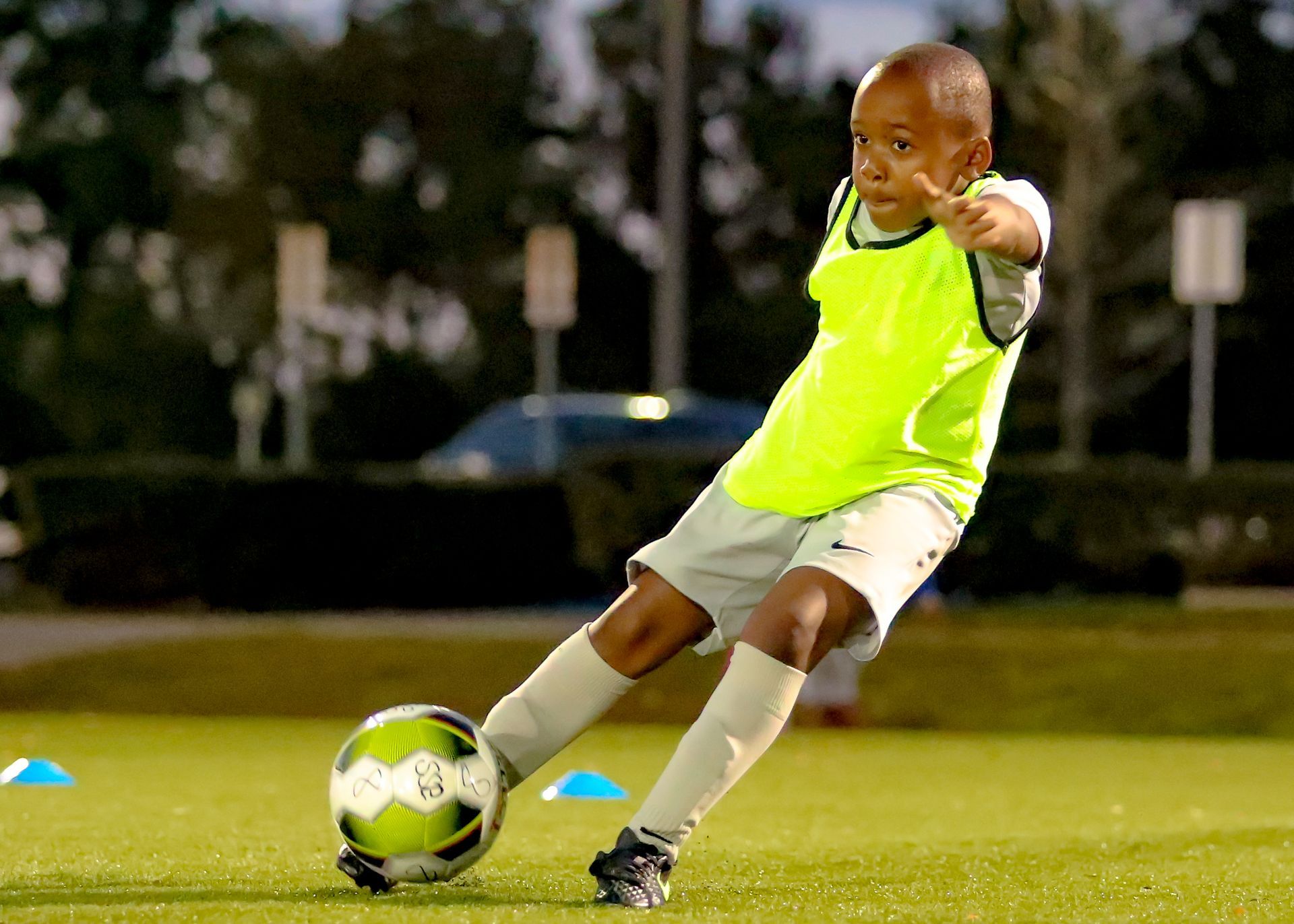 A Springs Soccer Club player striking the ball during a session