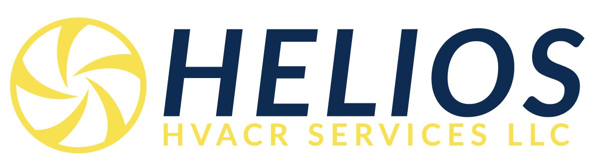 Logo for Helios HVACR Services LLC, featuring a yellow spiral design and dark blue text on a white background.