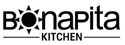 Logo of Bonapita Kitchen with a sun icon in "O". Below is "KITCHEN" with a line under.