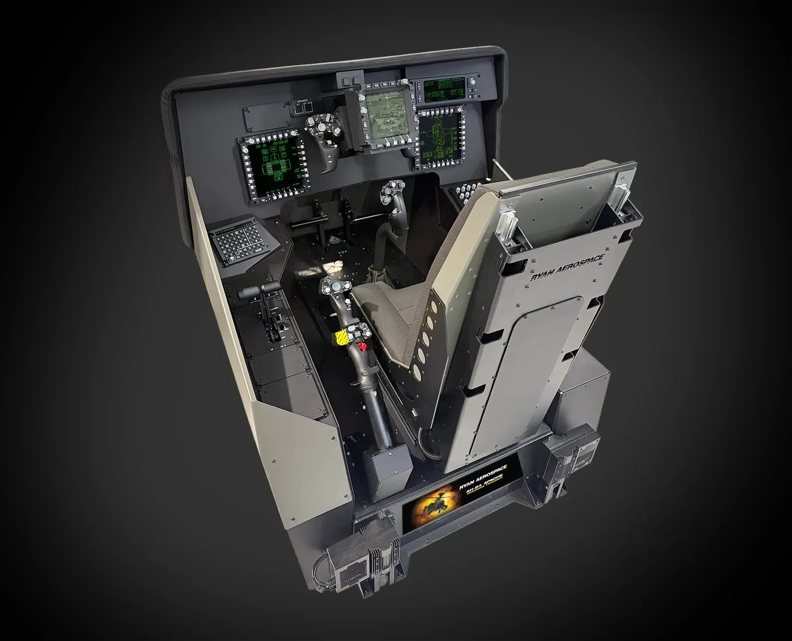 Front cockpit station of the RYAN AEROSPACE AH-64E Apache mission trainer