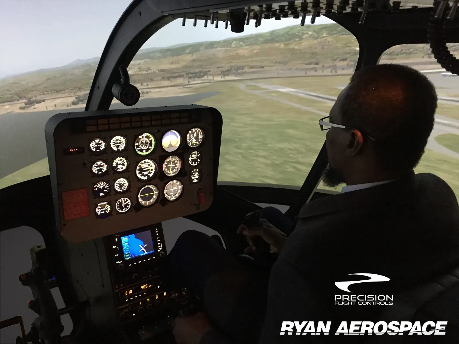 Cockpit of the FAA approved Bell 206 helicopter simulator by RYAN AEROSPACE