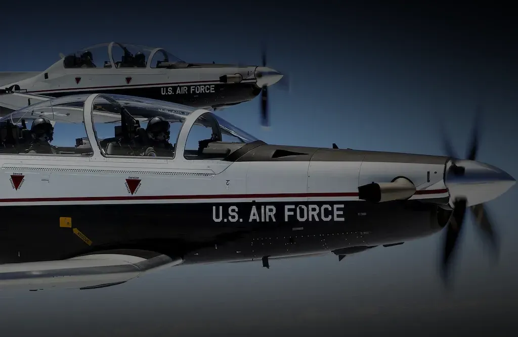 US Air Force T-6 Texan II training aircraft in flight