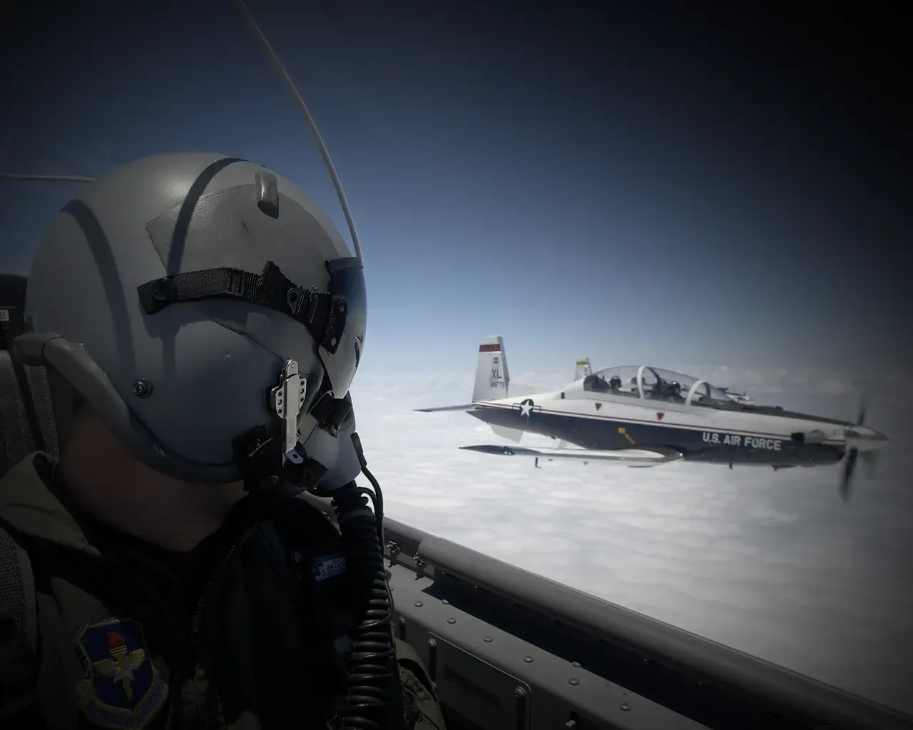 US Air Force T-6 Texan II training aircraft in flight
