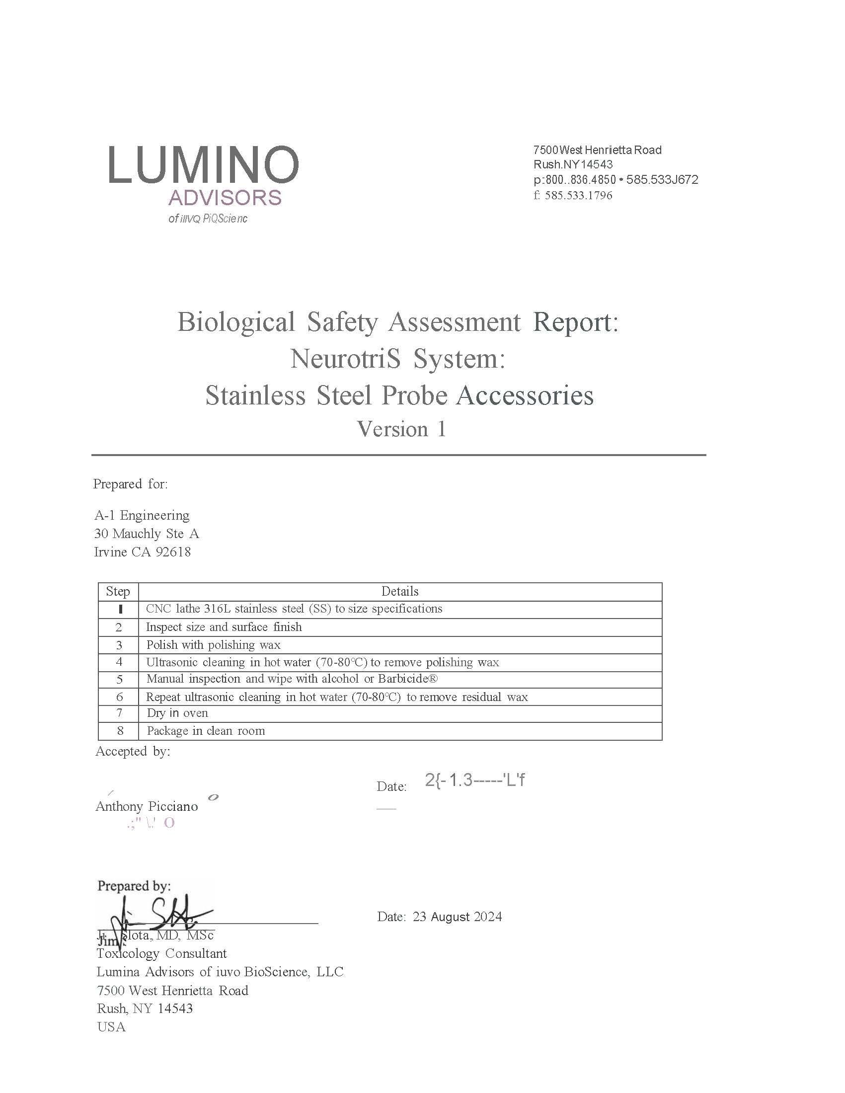 NeurotriS Biological Safety Assessment Report. NeurotriS Biological Safety Assessment Report.
