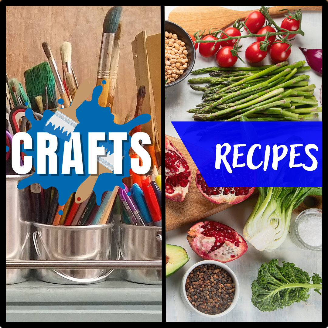 A picture of crafts and a picture of recipes