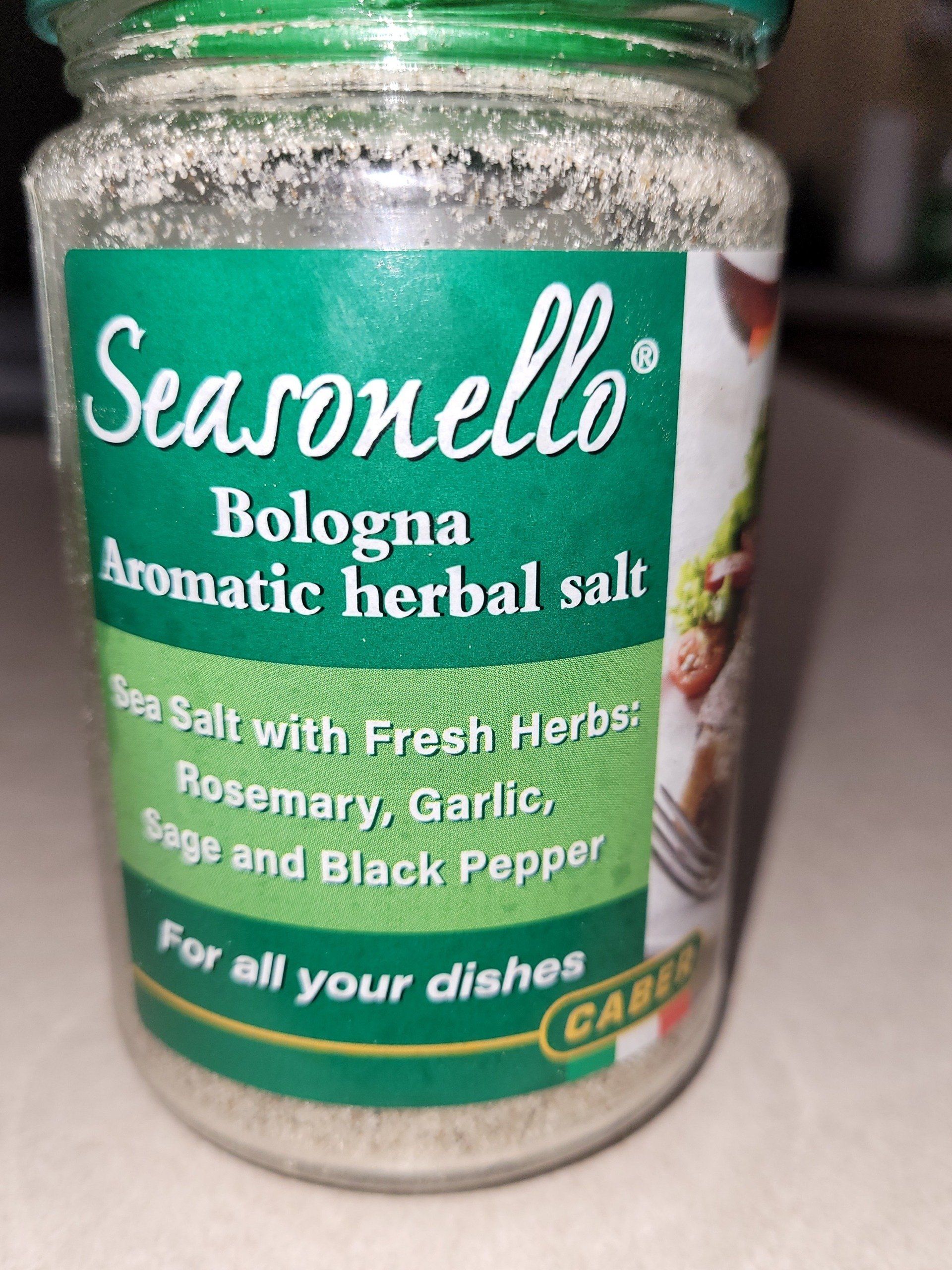 A jar of seasonello bologna aromatic herbal salt