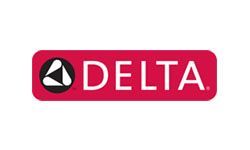 Delta logo on a red rectangular background with a black-and-white triangular icon.