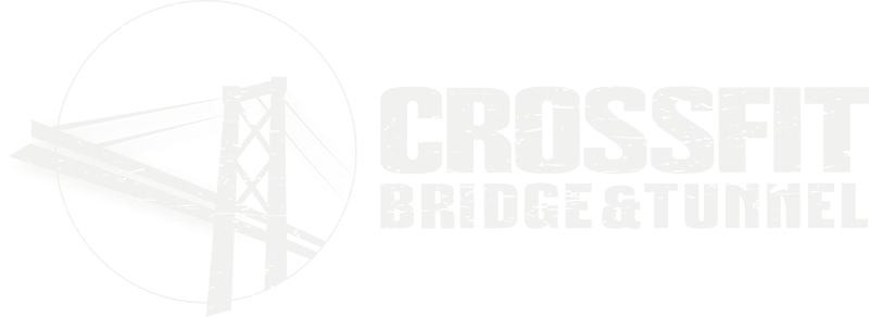 CrossFit Bridge Tunnel logo with a faint bridge illustration on a white background