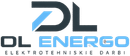 DL Energo logotips ar zilu un tumši pelēku tekstu un elektroinženierijas saukli