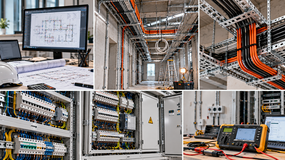 Elektroinženieris pārbauda tehnisko dokumentāciju pie sadalnes