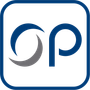 A logo for objective paradigm with a blue circle in the middle