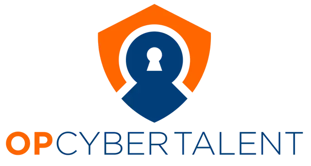 The logo for opcybertalent shows a shield with a keyhole in the middle.