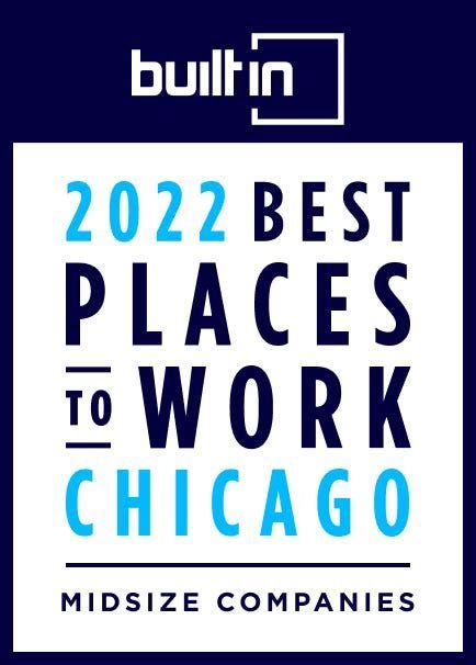 The logo for the 2022 best places to work in chicago midsize companies