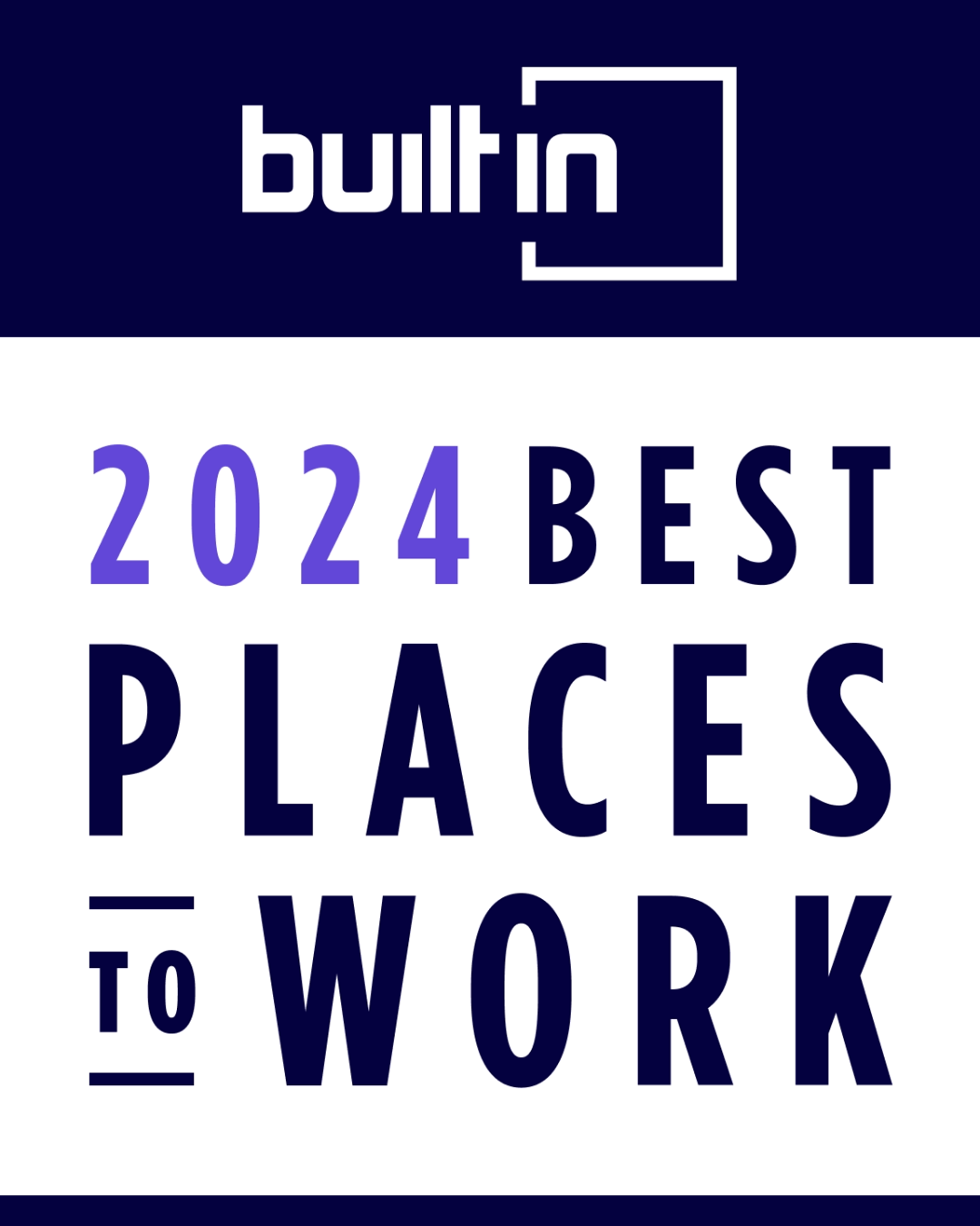 A blue and white sign that says `` builtin 2024 best places to work ''
