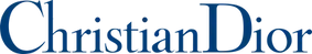 A blue christian dior logo on a white background