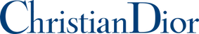A blue christian dior logo on a white background