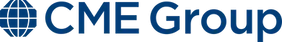 A blue logo for cme group with a globe in the middle