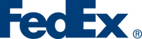 The fedex logo is blue and white on a white background.