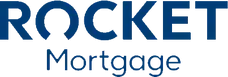 The logo for rocket mortgage is blue and white on a white background.