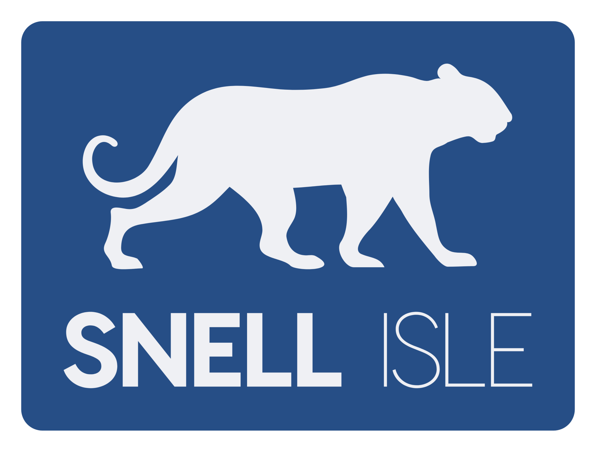 White panther logo on blue background with the text “SNELL ISLE”