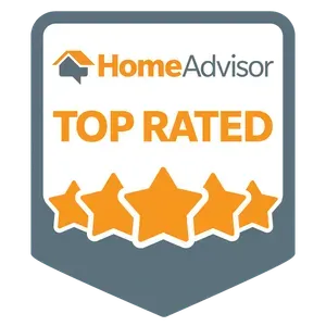 A badge that says home advisor top rated