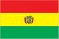 Flag with three horizontal stripes: red on top, yellow in the middle, and green on the bottom, with the Bolivian coat of arms in the center