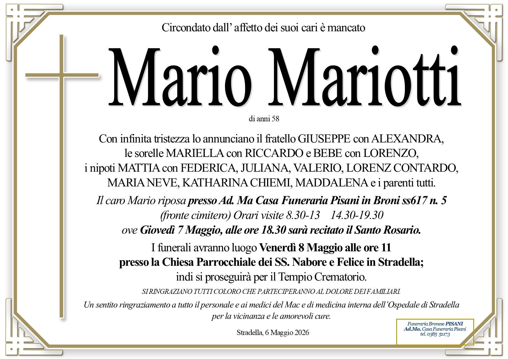 necrologio Mariotti Mario