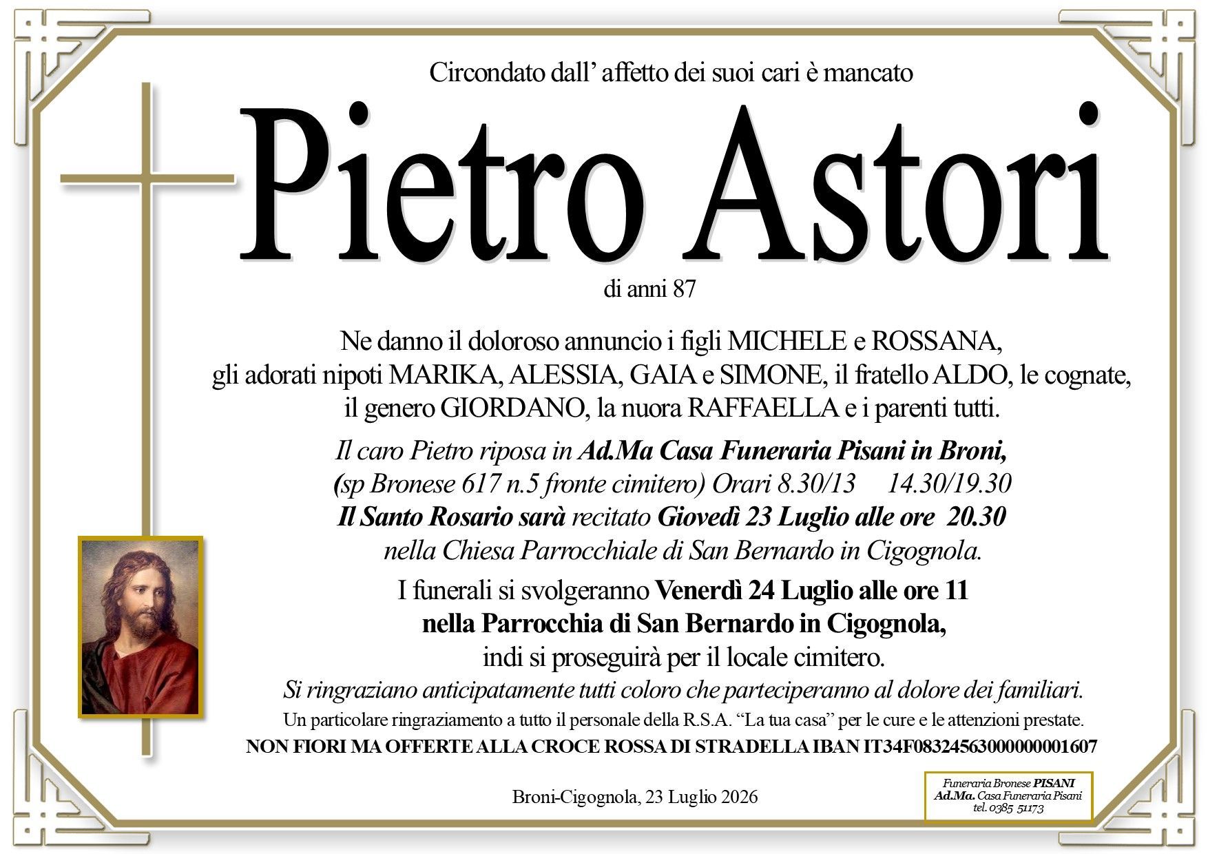 necrologio Pietro Astori