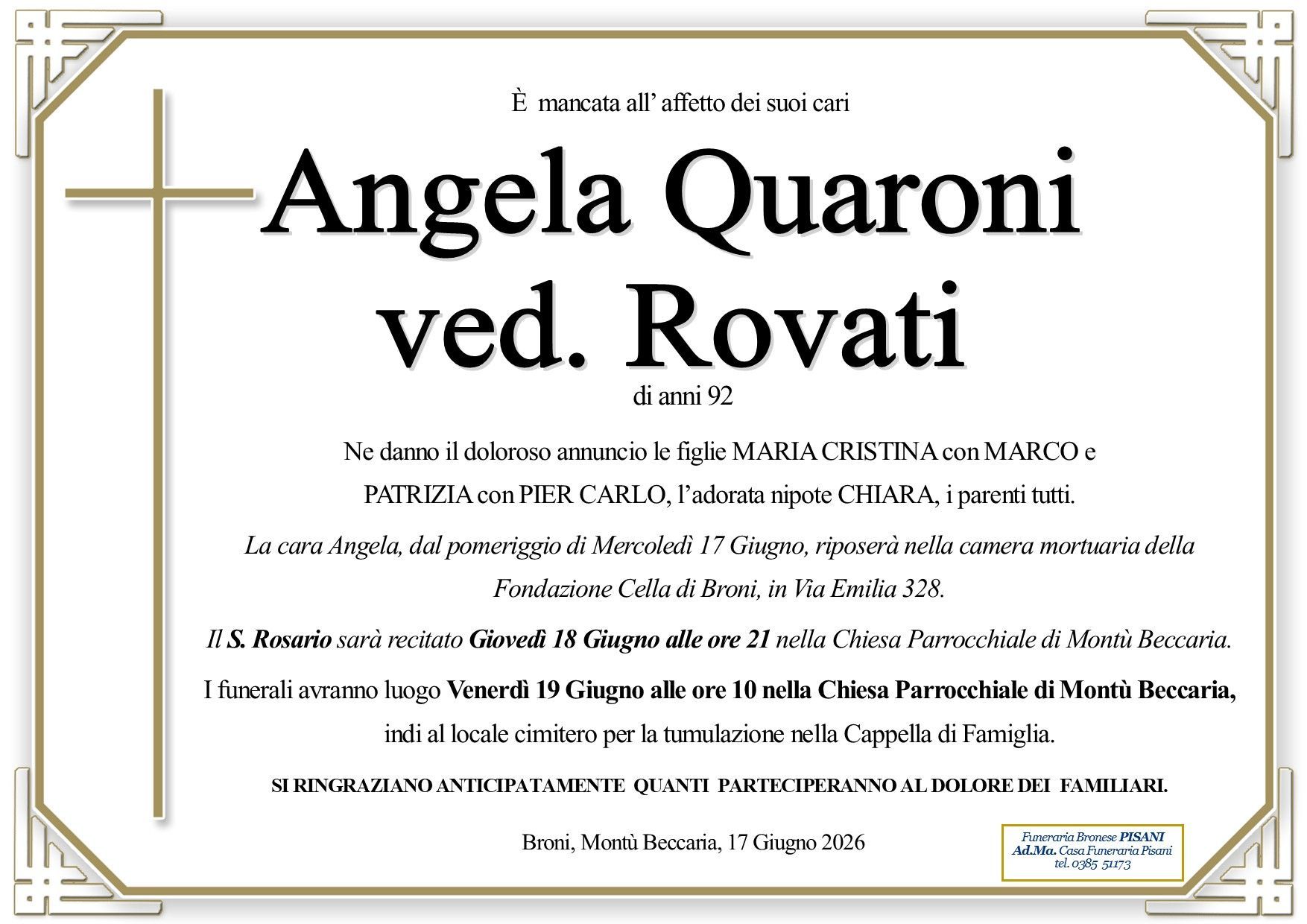 necrologio Angela Quaroni