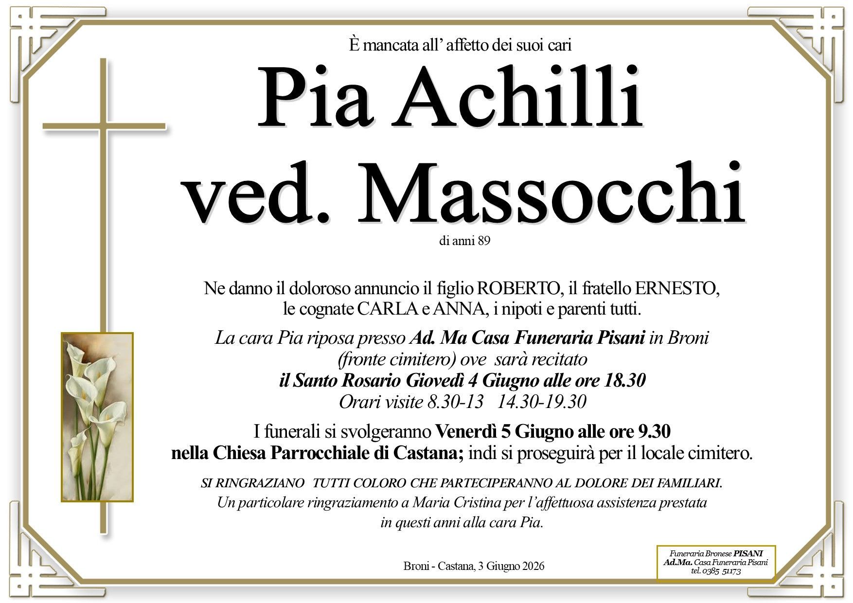 necrologio Achilli Pia ved. Massocchi
