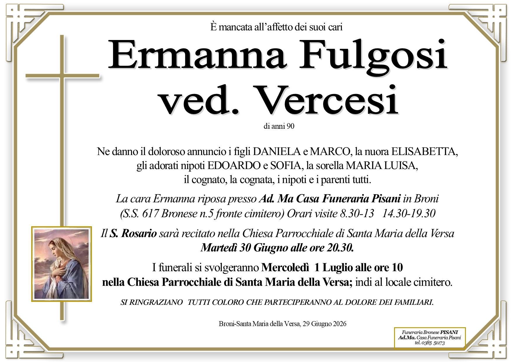necrologio Ermanna Fulgosi