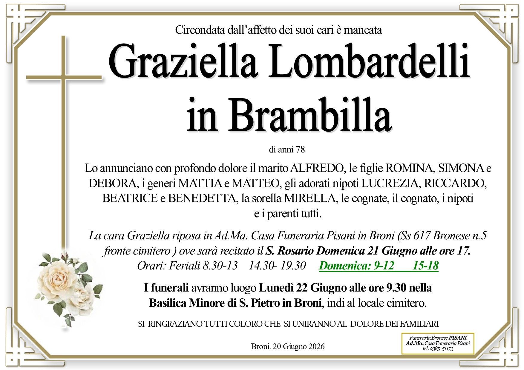 necrologio Graziella Lombardelli