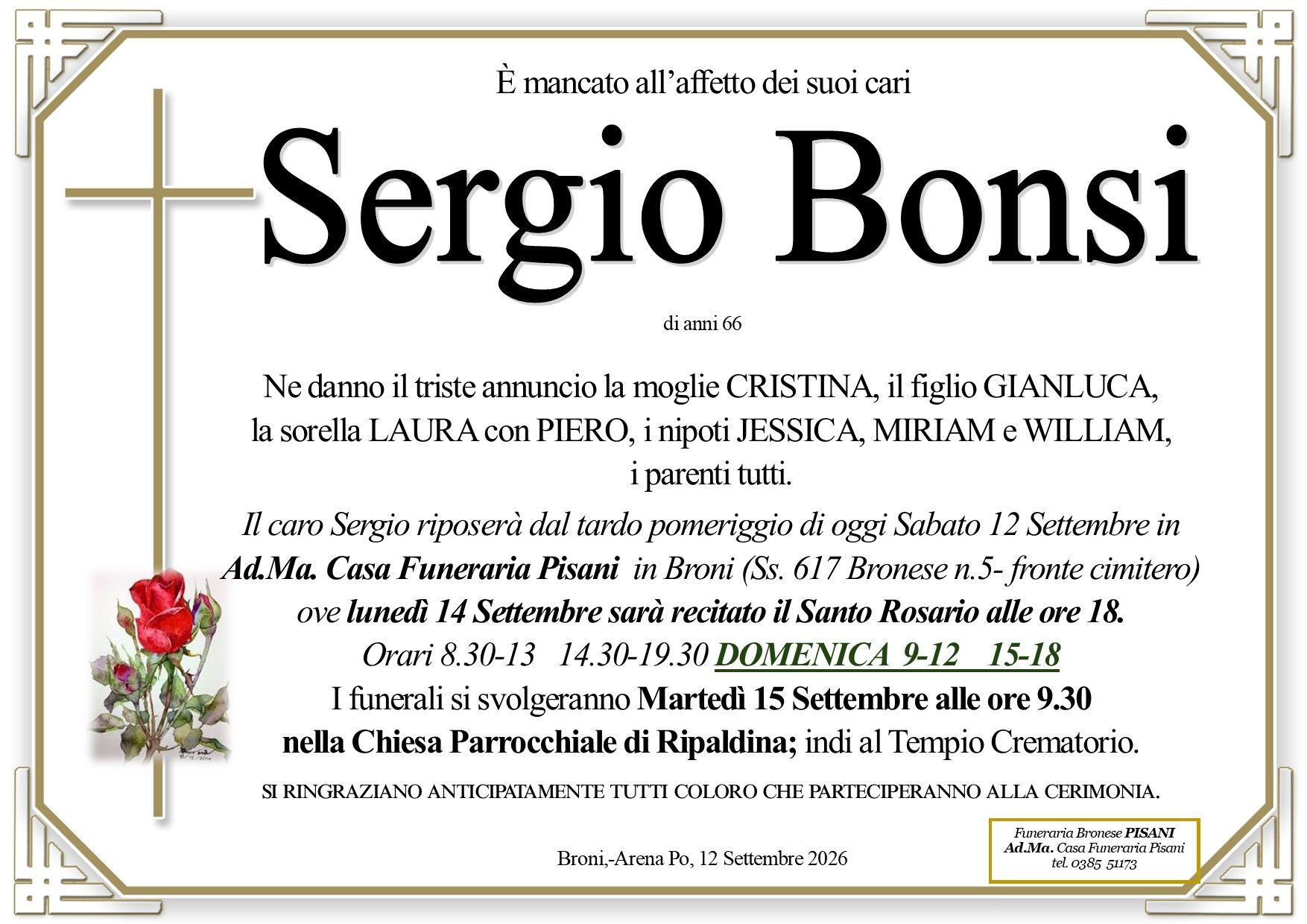 necrologio Bonsi Sergio