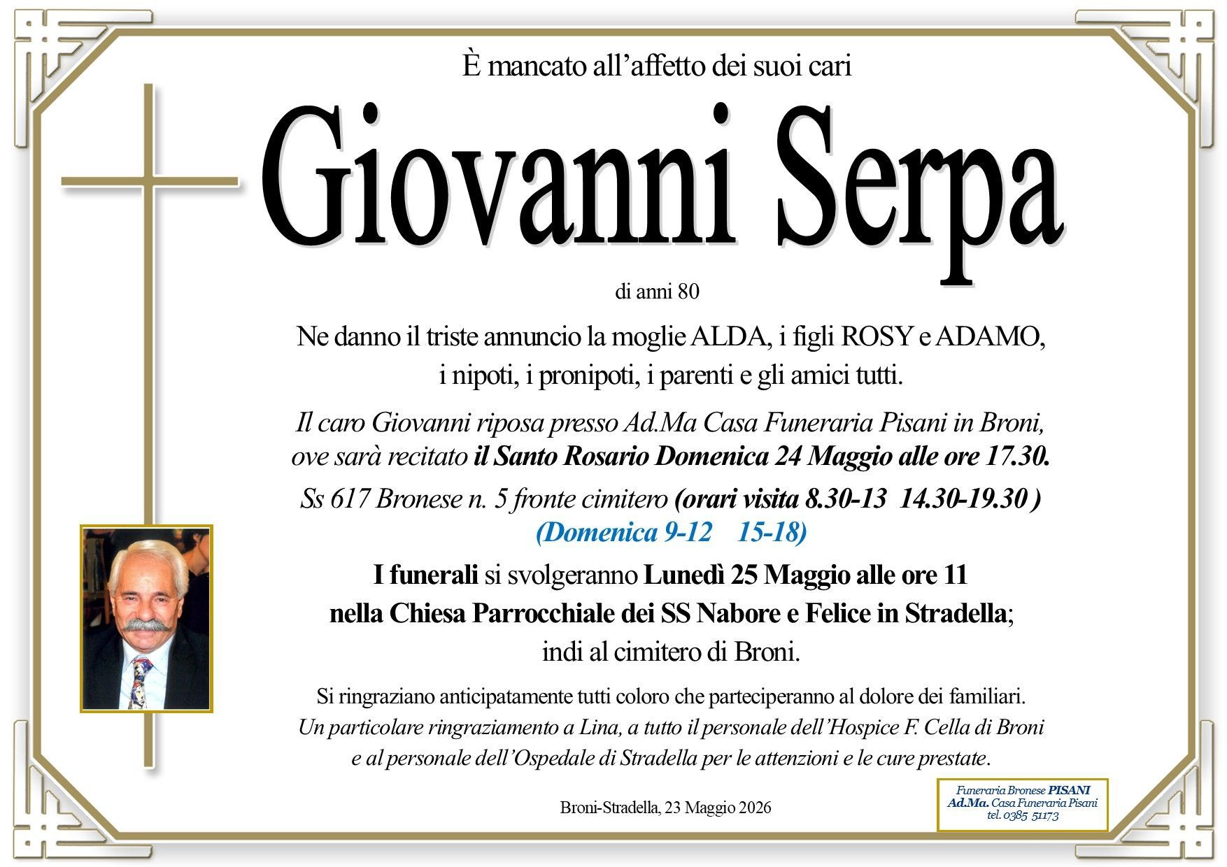necrologio Giovanni Serpa