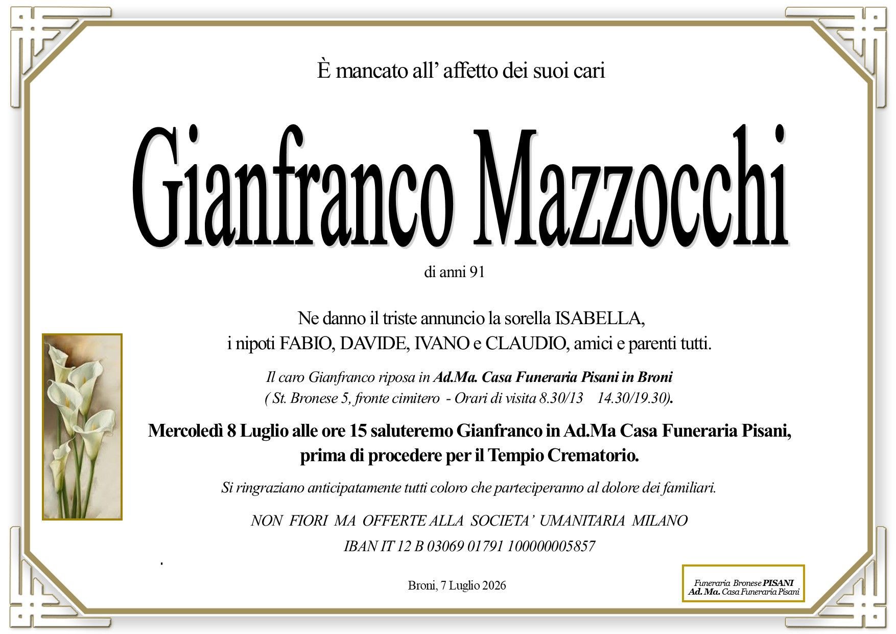 necrologio Gianfranco Mazzocchi