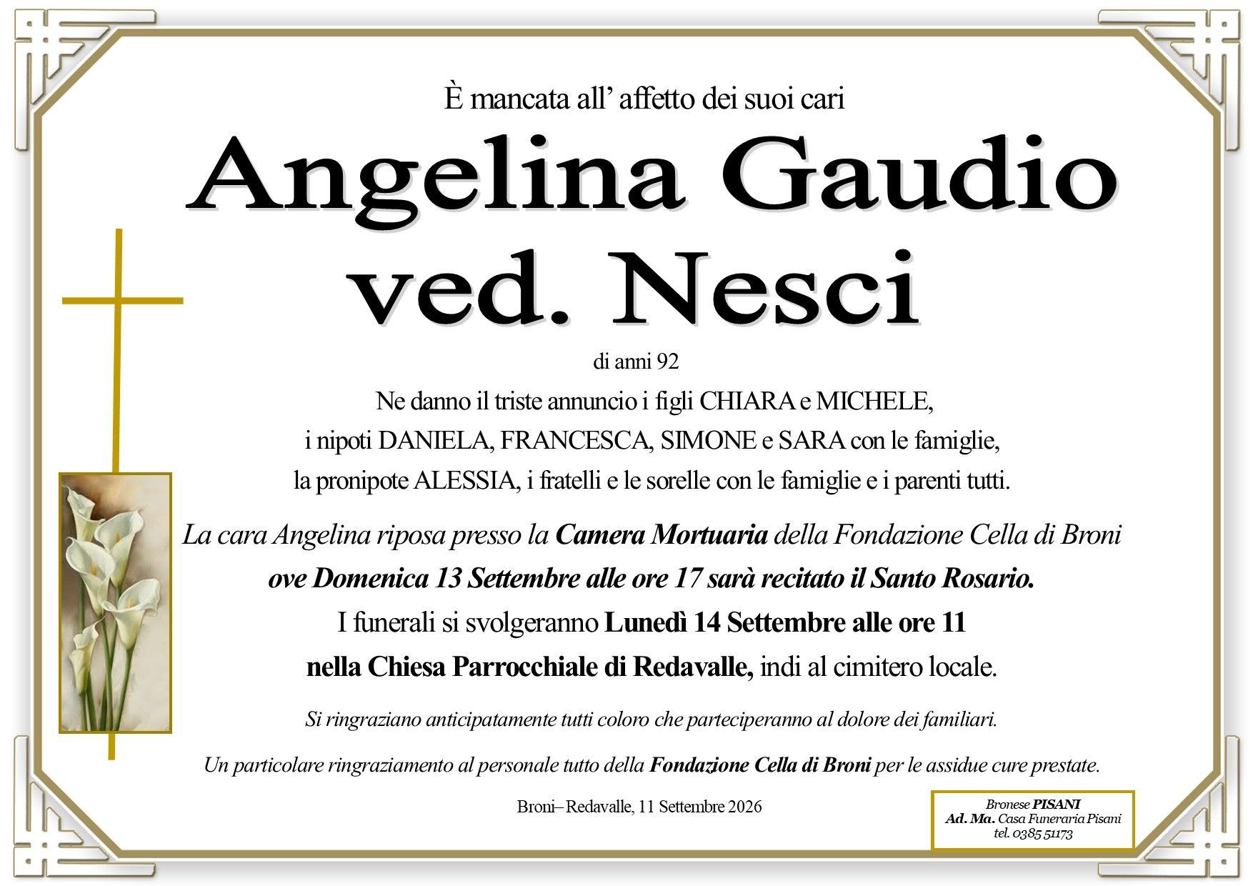necrologio Angelina Gaudio