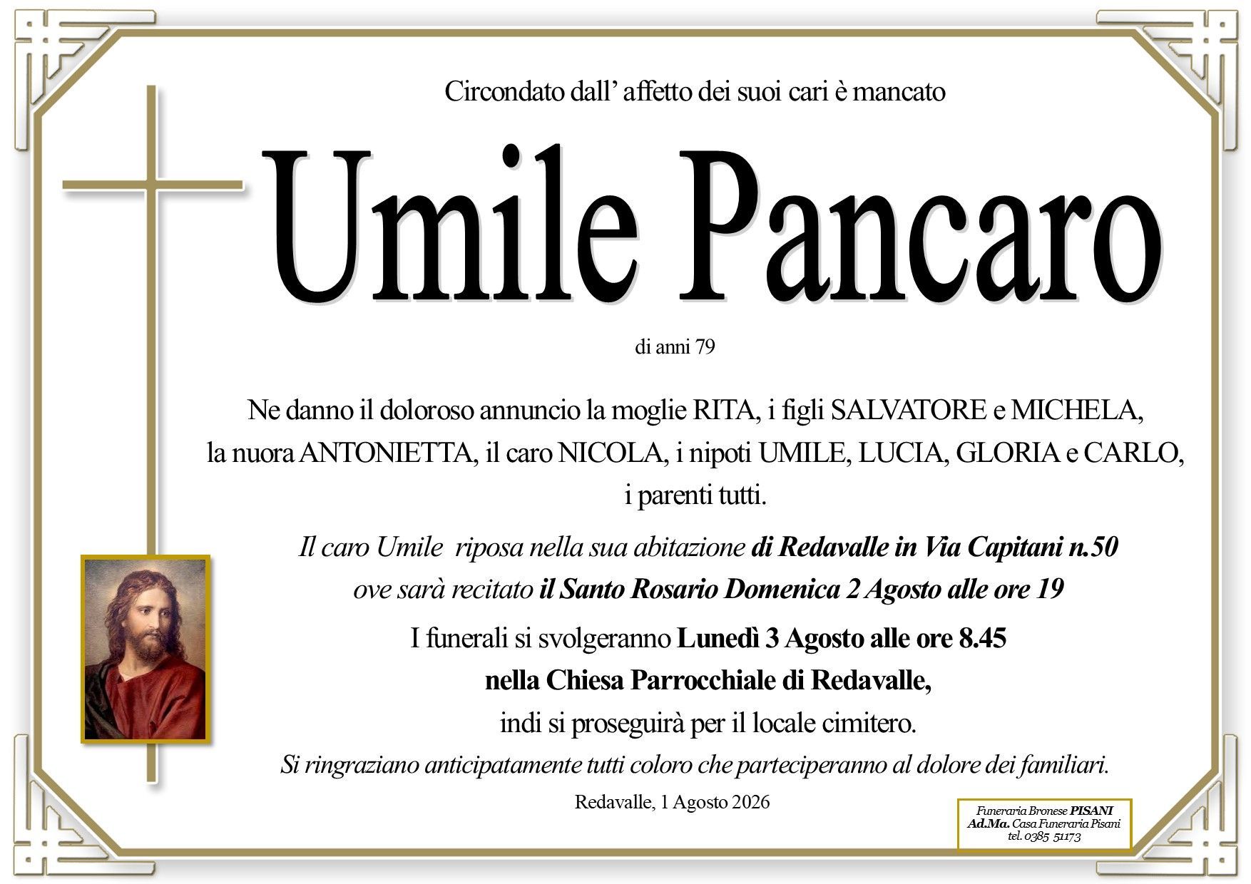 necrologio Umile Pancaro