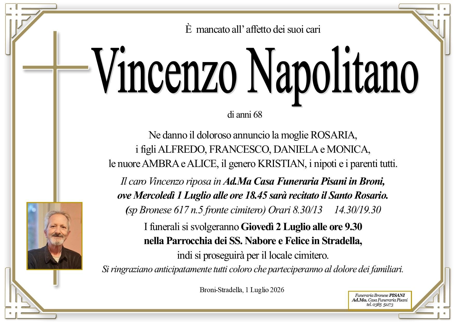 necrologio Vincenzo Napolitano