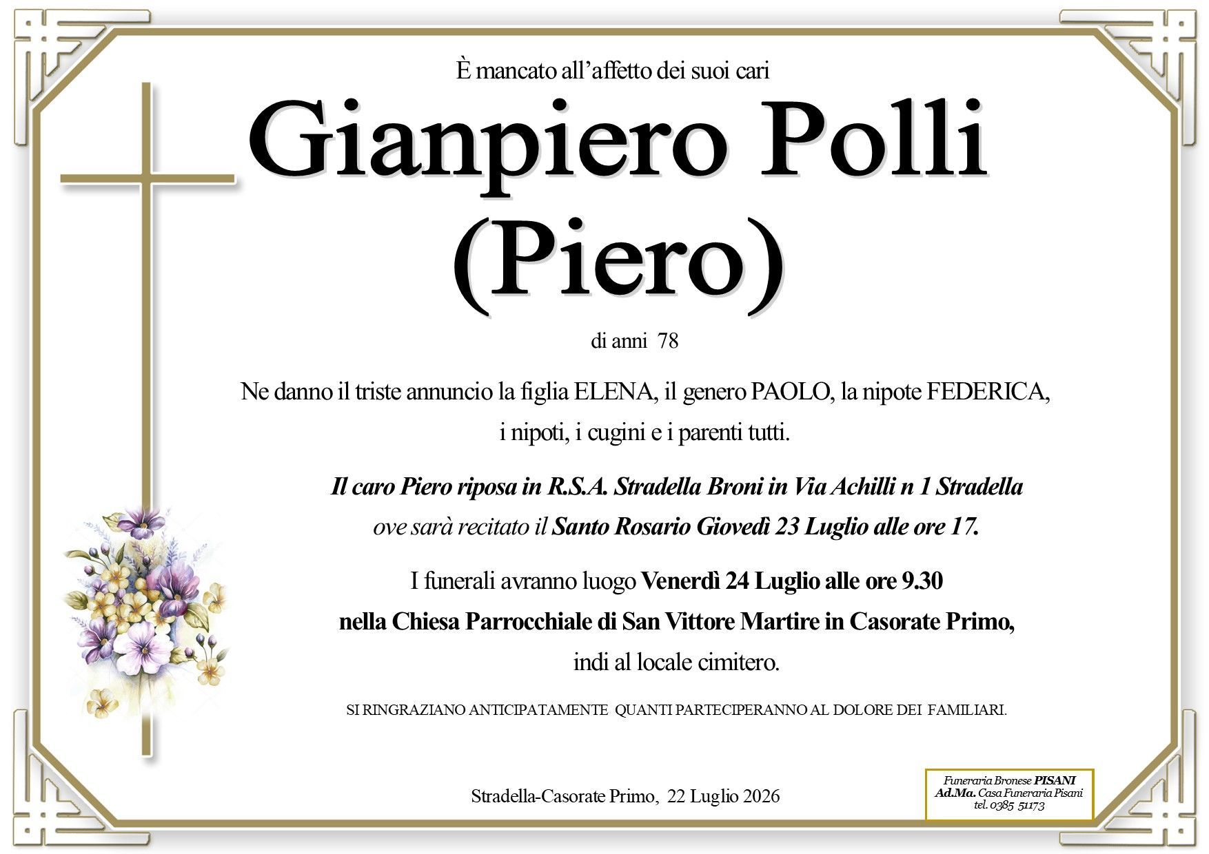 necrologio Gianpiero Polli (Piero)