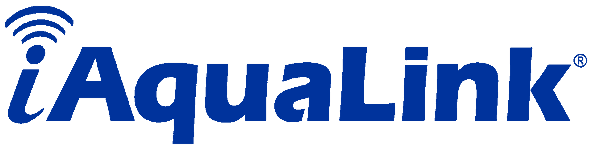 IAquaLink logo in blue with wireless signal icon above the text