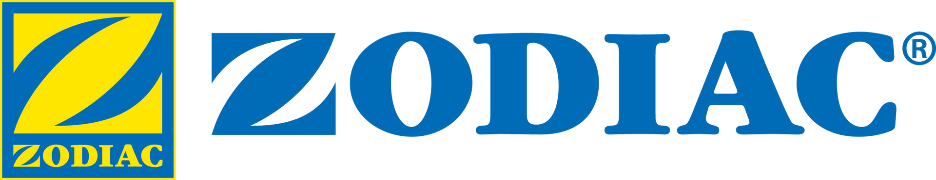 Zodiac logo in blue and yellow with a stylized sun icon