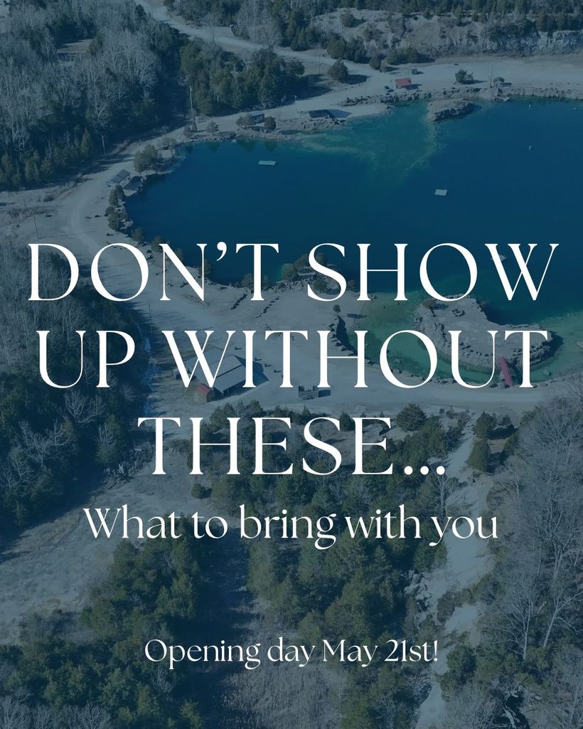 Beach-themed event poster reading “Don’t show up without these... What to bring with you. Opening day May 21st!”